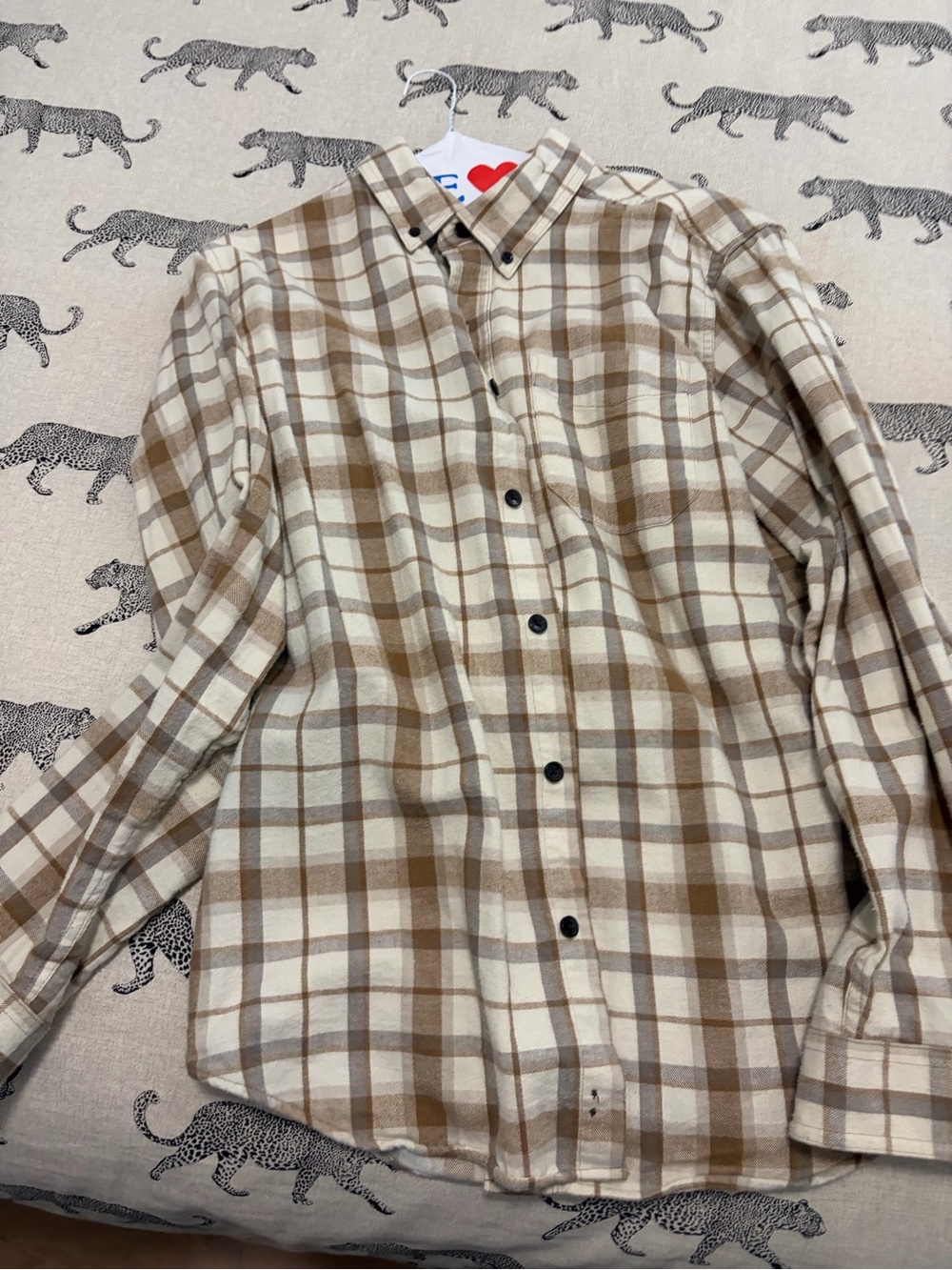 L.L. Bean Men’s Plaid Button-Down Shirt - Cream & Brown